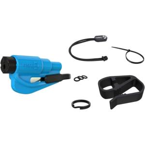 imageRESQME Accessory Pack The Original Emergency Keychain Car Escape Tool 2in1 Seatbelt Cutter and Window Breaker Made in USA With Visor Clip Lanyard Keyring and Cable Tie  Blue