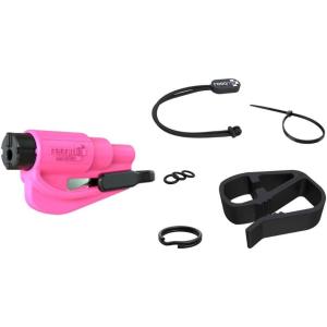imageRESQME Accessory Pack The Original Emergency Keychain Car Escape Tool 2in1 Seatbelt Cutter and Window Breaker Made in USA With Visor Clip Lanyard Keyring and Cable Tie  Pink