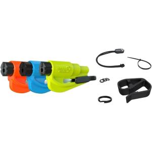 imageResqme Accessory Pack The Original Emergency Keychain Car Escape Tool 2in1 Seatbelt Cutter and Window Breaker Made in USA With Visor Clip Lanyard Keyring and Cable Tie  Blue Orange Yellow